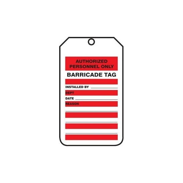 Accuform Safety Tags, AUTHORIZED PERSONNEL ONLY BARRICADE TAG, 5.75in x 3.25in, PF-Cardstock, 25PK TAB111CTP - main